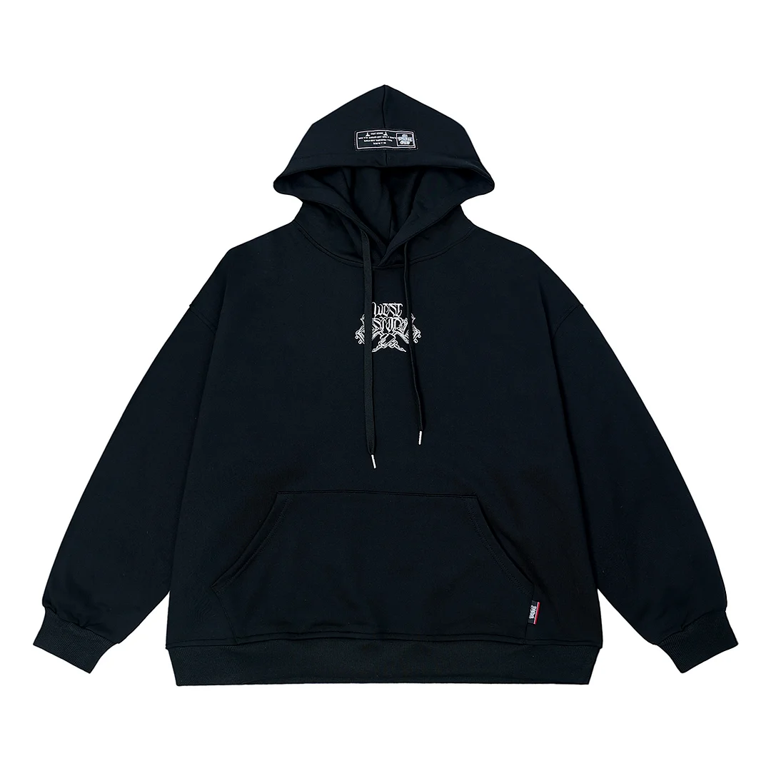 Abebey-High Street Letter Embroidery Vintage Terry Hooded Hoodies for Men and Women Fall Pullover Oversized Sweatshirts Loose Hoody