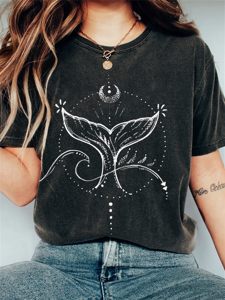 Whale Tail Mystical Art Vintage Washed T Shirt