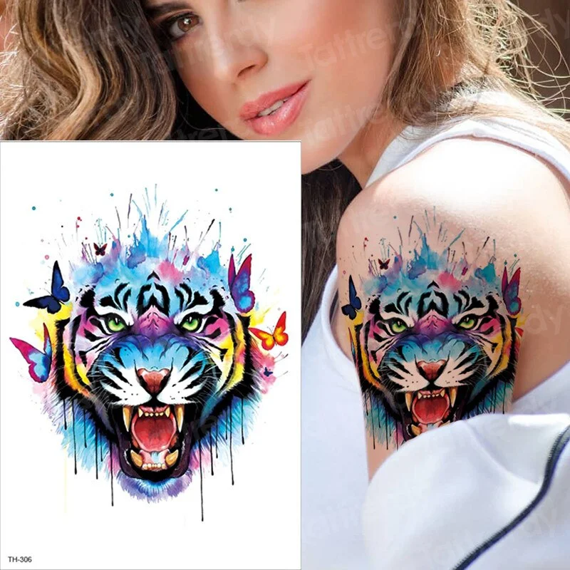 tattoo sleeve sticker watercolor animals temporary tattoos giraffe wolf tiger butterfly tatoo water color tattoo for girls body