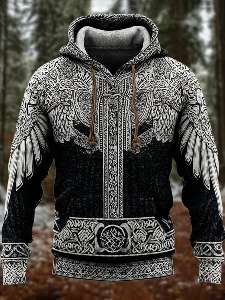 Viking Style Viking Wing Knitted Vintage Thick Hoodie Sweater