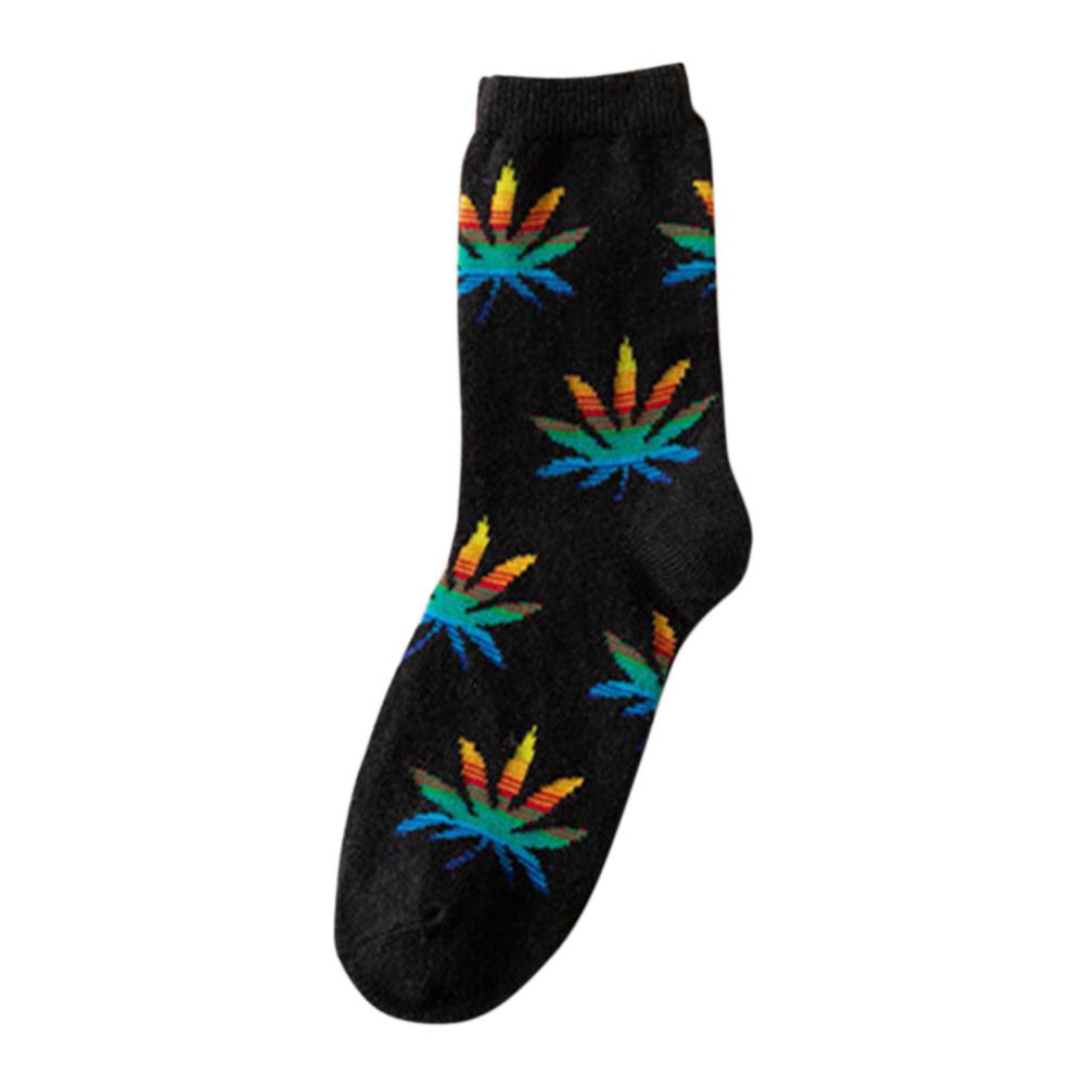 

Maple Leaf Print Calf Length Socks Elastic Men Warm Cotton Socks (Black), 501 Original