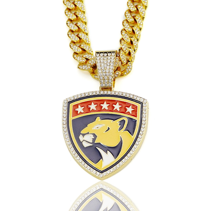 Fashion Hip Hop Wild Leopard Ice Hockey Team Necklace Ornament Male And Female Personality Full Diamond Cuban Link Chain
