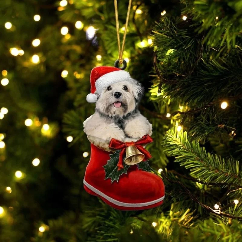 VigorDaily Little Lion Dog In Santa Boot Christmas Hanging Ornament SB152