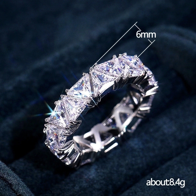 Whole Circle Full Inlaid Single Row Triangular Zircon Copper Ring Female
