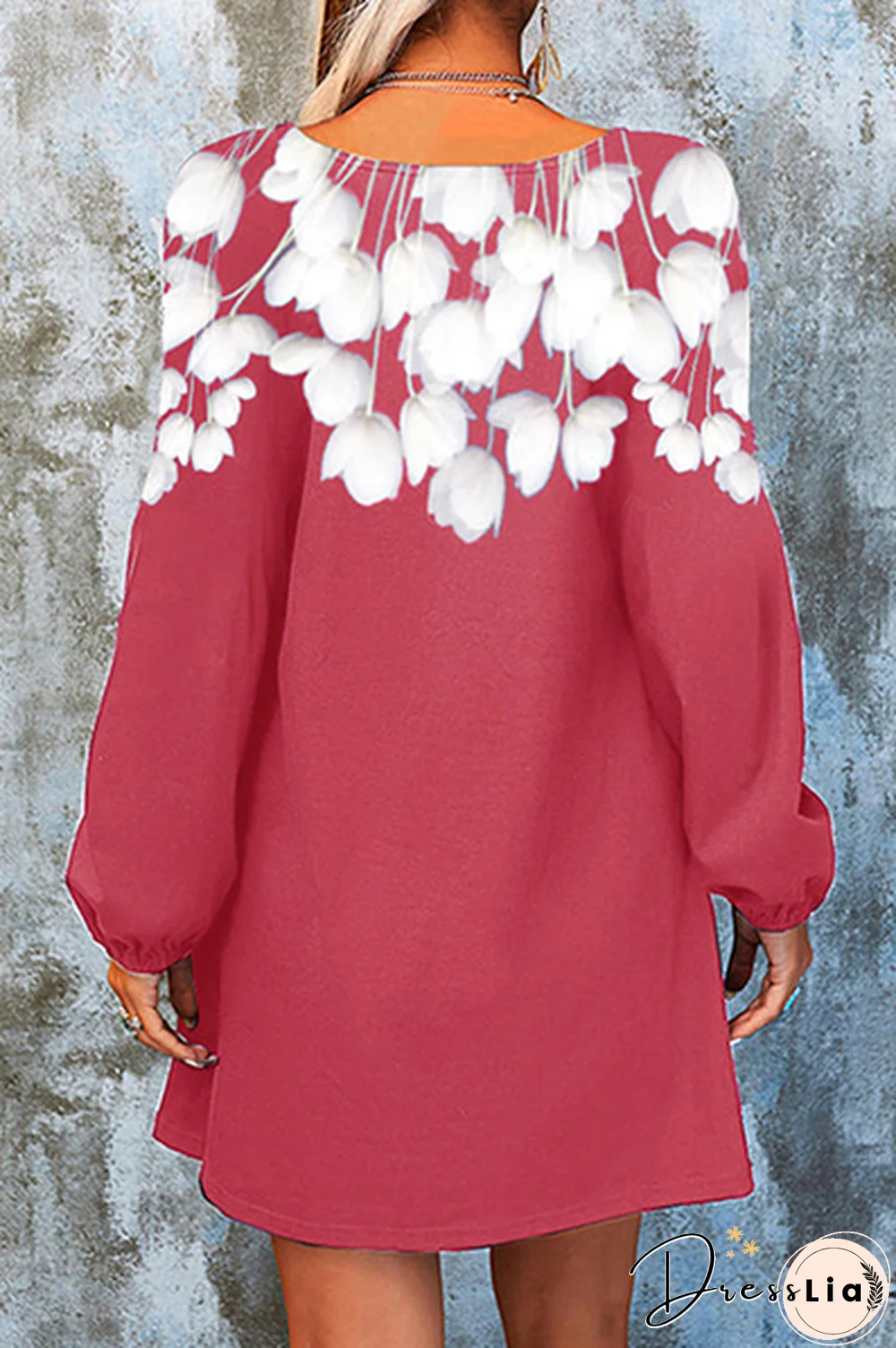 Casual Floral Split Joint  Contrast V Neck A Line Dresses