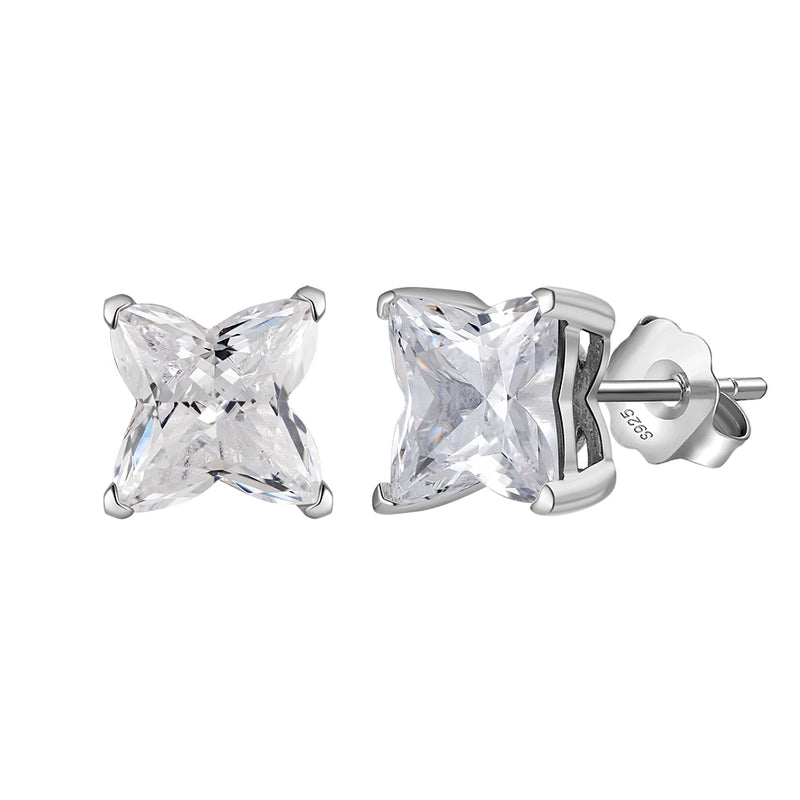 White Gold Plated Silver Plated 925 Sterling Silver Zircon 925 Sterling Silver Earrings Round Heart Shape Rhombus Earrings