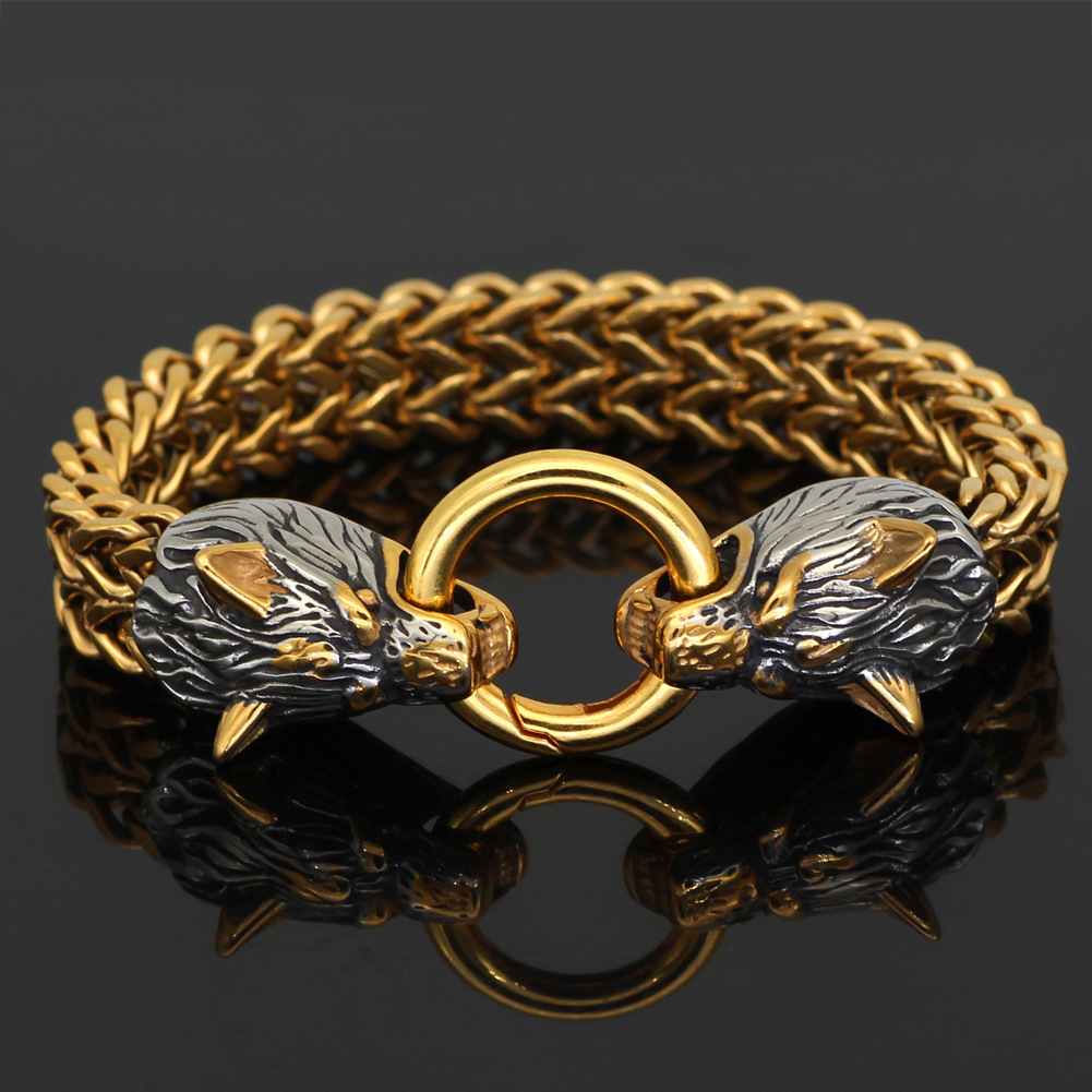 Wild Charm: Stainless Steel Wolf Head Bracelet, Showcasing Unique Style
