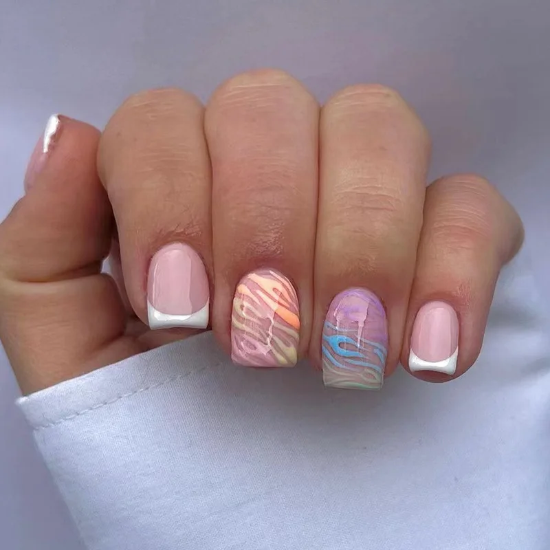 Oncedot Summer Nails Ideas – Minimalist Gradient Nude Short Square Press on Nails  