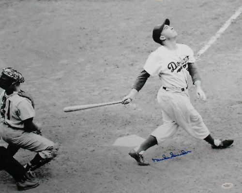 Duke Snider Autographed LA Dodgers16x20 B&W Swinging Photo Poster painting- JSA Authenticate