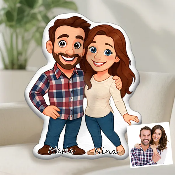 Custom Cartoon Doll Pillow &ndash; Personalized Doll That Looks Like You | Mini Me Pillow with Face & Name For Couple For Family For Kids