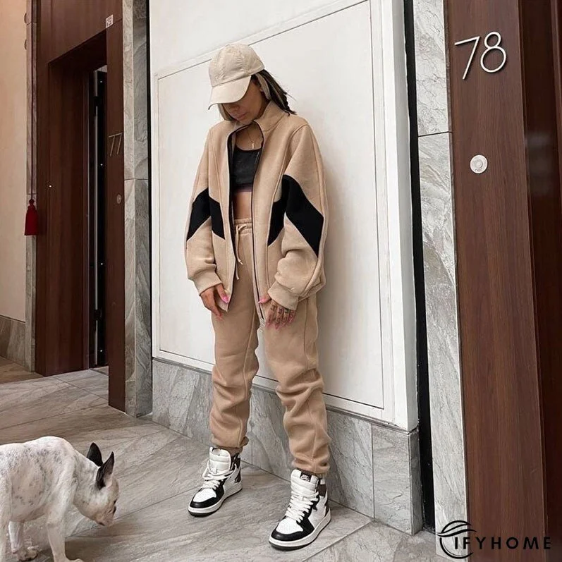 Joskka Autumn Winter Two Piece Sets Tracksuit Women Long Sleeve Zippered Cardigan Leisure Pant Suit Warm Loose Sportswear Outfits | IFYHOME