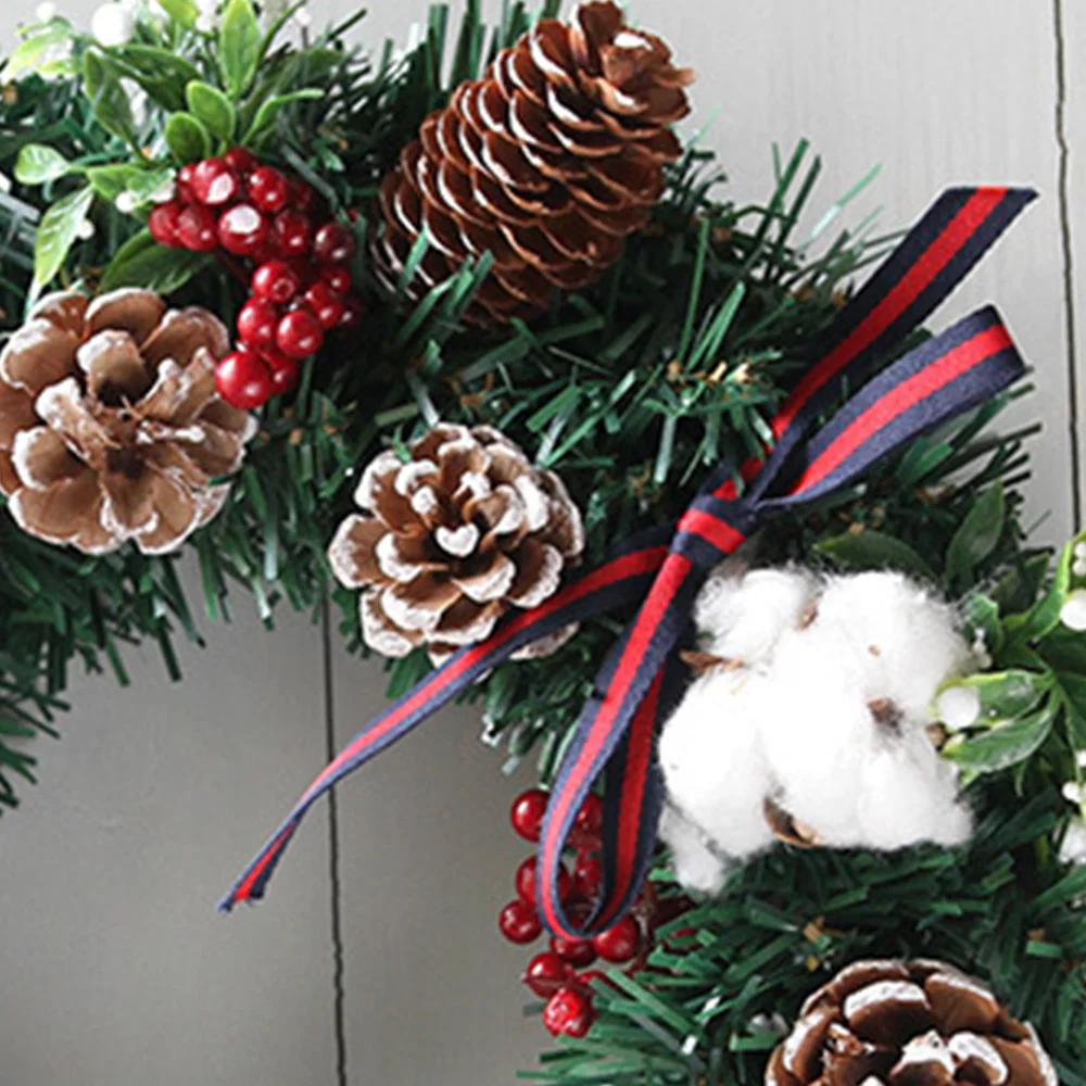 Christmas vine circle simulation cotton pine cone red fruit wreath decorations