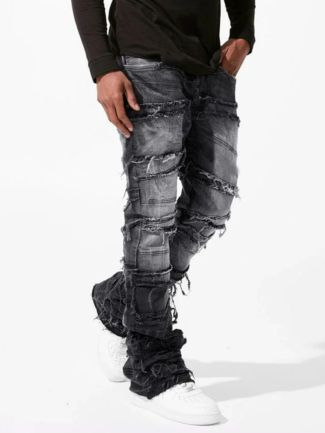 Men's Denim Straight Pants Street Fashion Ins Style Elastic Sticker Denim Straight Pants
