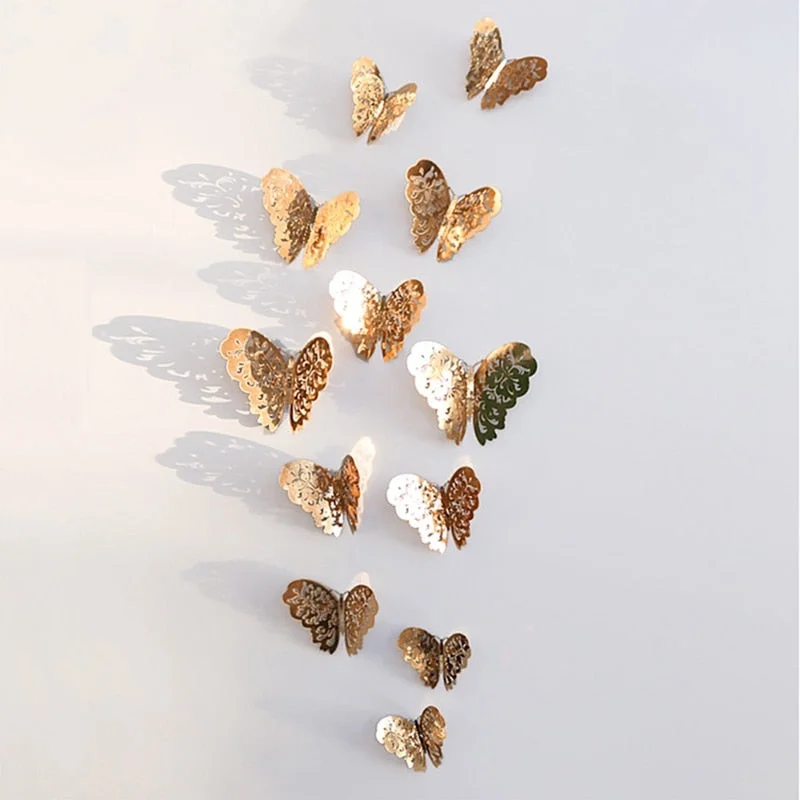 12Pcs 3D Hollow Butterfly Wall Sticker For Home Decoration DIY Wall Stickers For Kids Rooms Party Wedding Decor Butterfly Fridge