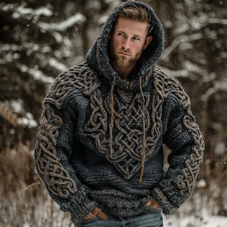 Men's Retro Celtic Knot Art Warm Hooded Sweater