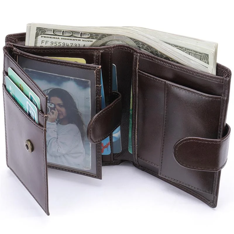 Men's Leather Folding Design Retro RFID Blocking Wallet