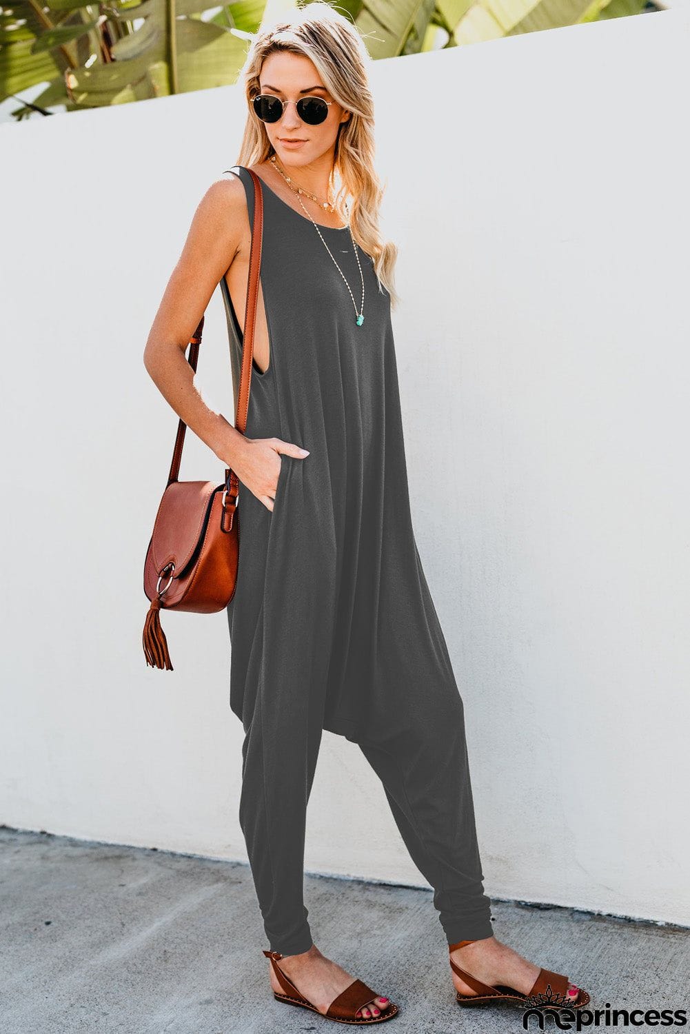 Sleeveless Pocketed Harem Jumpsuit