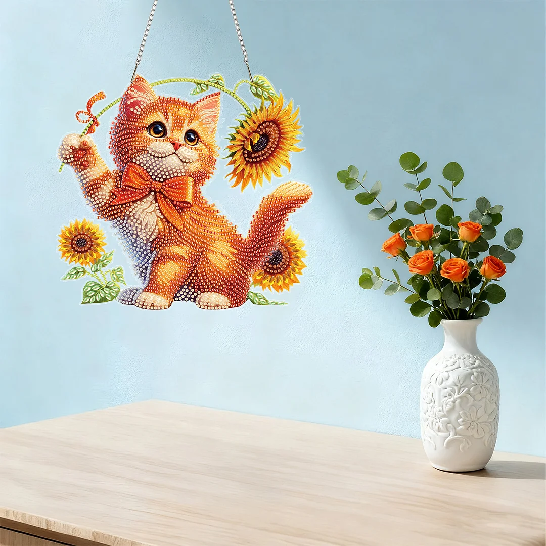 Cats Sunflower 2D Flat DIY Special Shape Hanging Diamond Art Kits Wall Decor