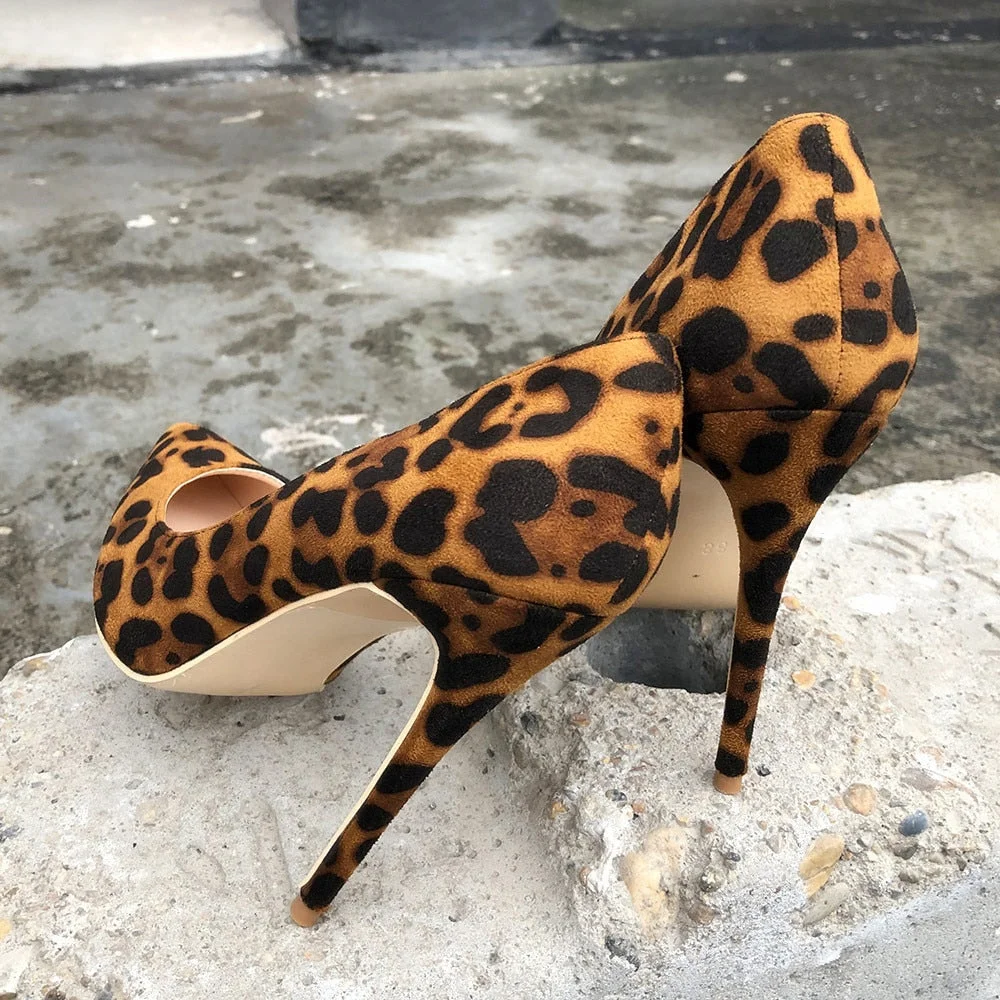 LOURDASPREC 2021 dames schoenen 12/10/8CM Heel Height Flock Leopard Classical High Heels Sexy Wedding Party Women Shoes