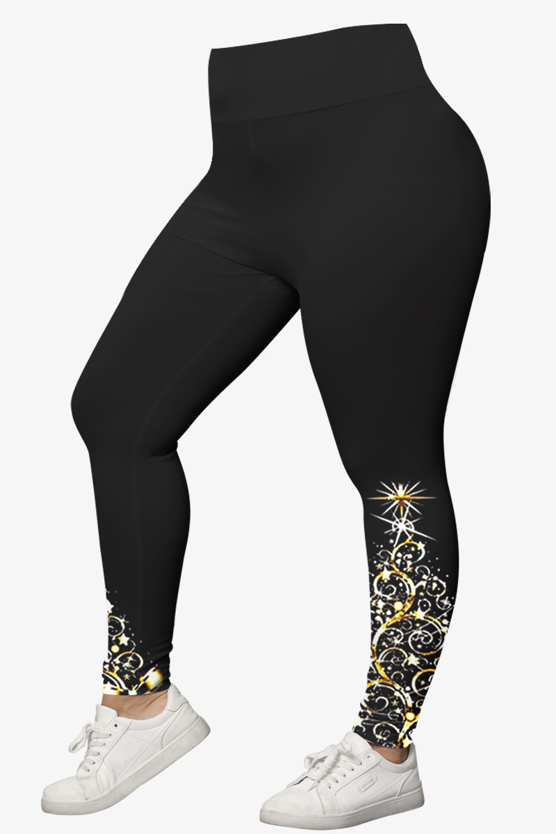 Flycurvy Plus Size Christmas Black Christmas Tree Print Two Piece Pant Set 2024 - Flycurvy 