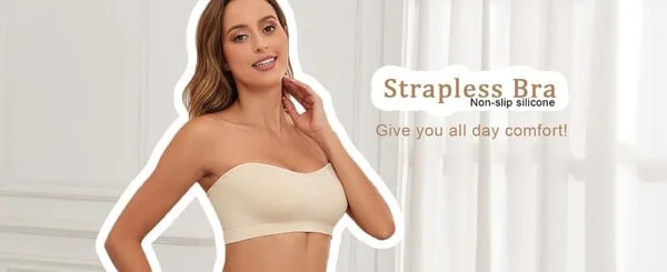 Strapless Bras for Women, Non-Slip Silicone Padded Bandeau Bra