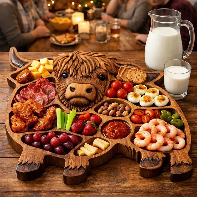 🐮 Highland Cow Wooden Charcuterie Board 