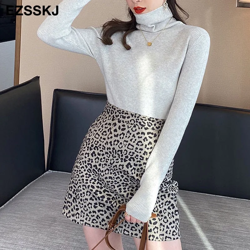 2021 Knitted Women turtleneck Sweater Pullovers spring Autumn Basic Women high neck Sweaters Pullover Slim female