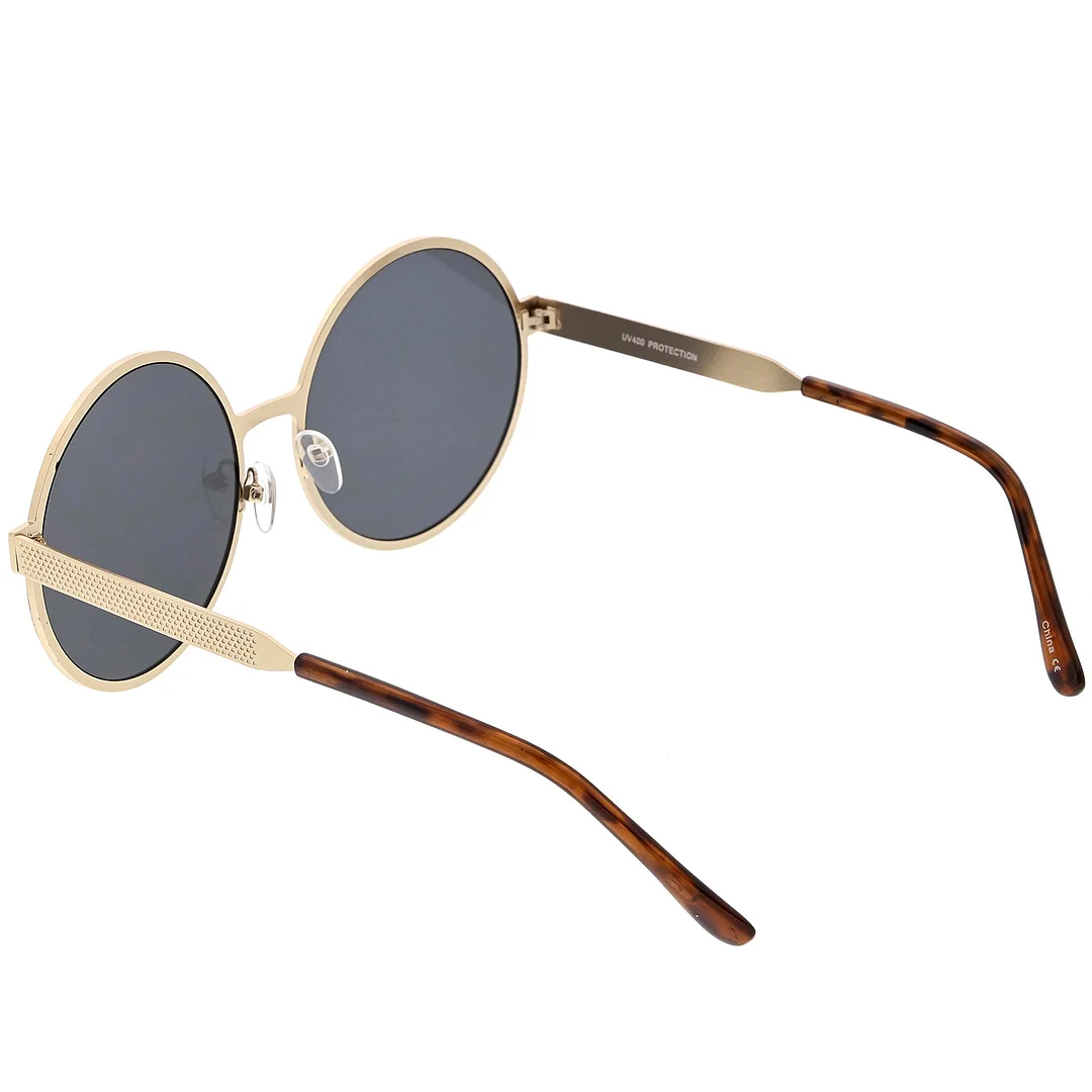 Oversize Round Metal Frame glasses With Neutral Colored Flat Lens 58mm
