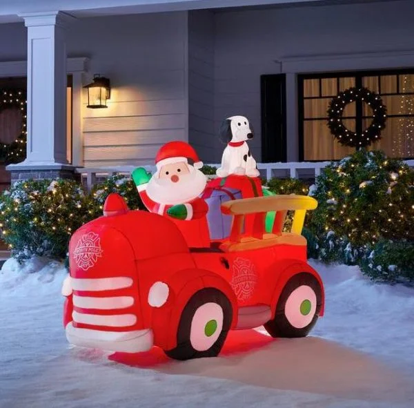 🔥kukelife🔥Christmas-5 ft inflatable santa driving vintage fire truck scene