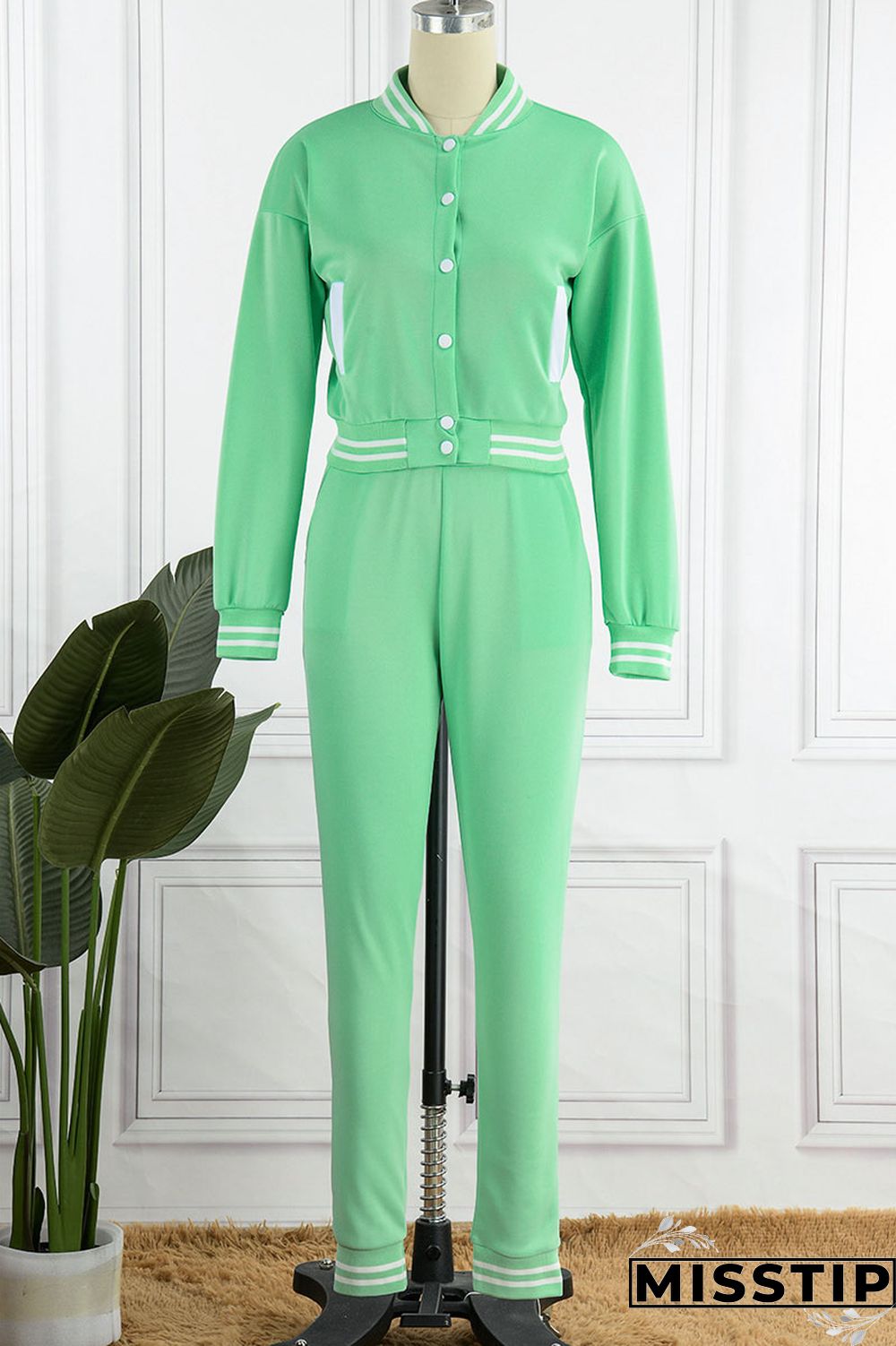 Green Casual Solid Patchwork Buckle Long Sleeve Two Pieces