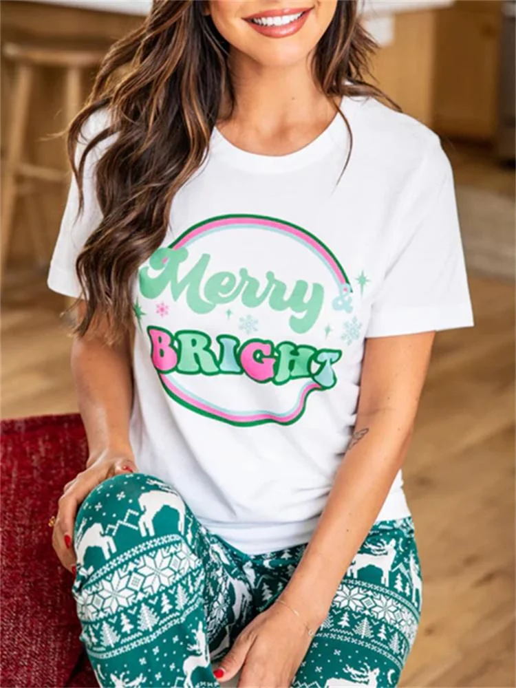 Merry And Bright Colorful White Graphic Tee