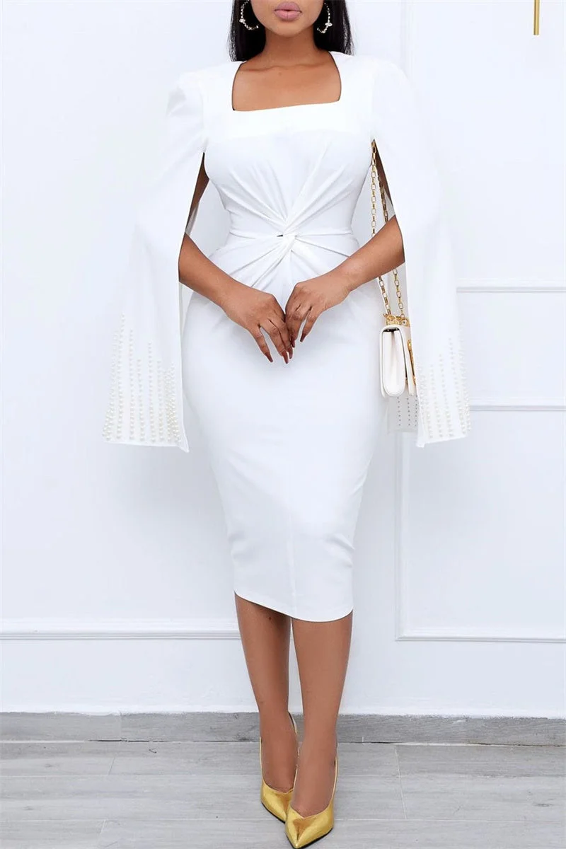 Fashion Solid Split Joint Beading Boat Neck Pencil Dresses