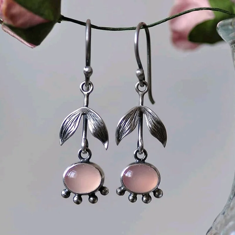 Fashion Moonstone Hook Drop Earrings Jewelry Oval Pink Blue Stone Wedding Anniversary Gifts for Women 2022 New
