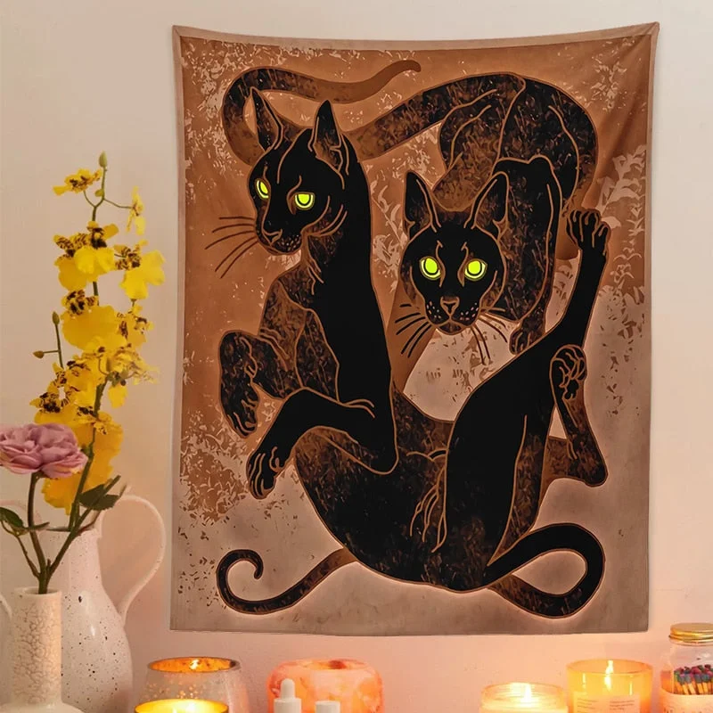 Cat Witchcraft Tapestry ysterious Divination Baphomet Aesthetic Room Decor Hippie Home Mattress Bedroom Decor Boho Home Decor