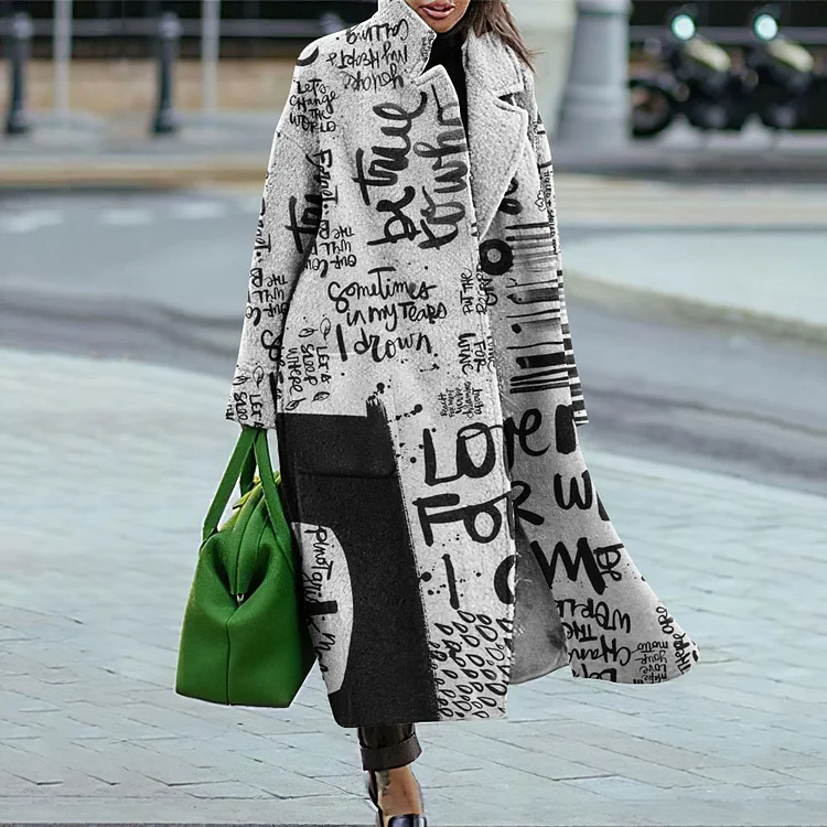 Love Me For Who I Am Print Long Sleeve Coat