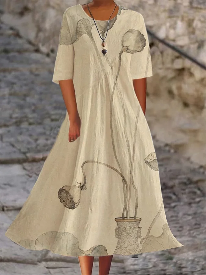 Women's Botanical Floral Design Casual Loose Dress
