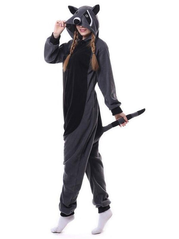 Adult Halloween Costume Kigurumi Pajama Racoon Onesie Snuggie Flannel Animal Sleepwear  Novameme