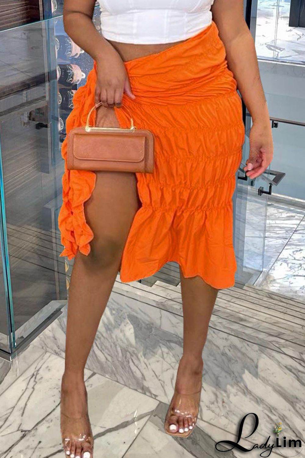 Lake Blue Sexy Solid Bandage Split Joint Slit Fold Straight Mid Waist Straight Solid Color Bottoms