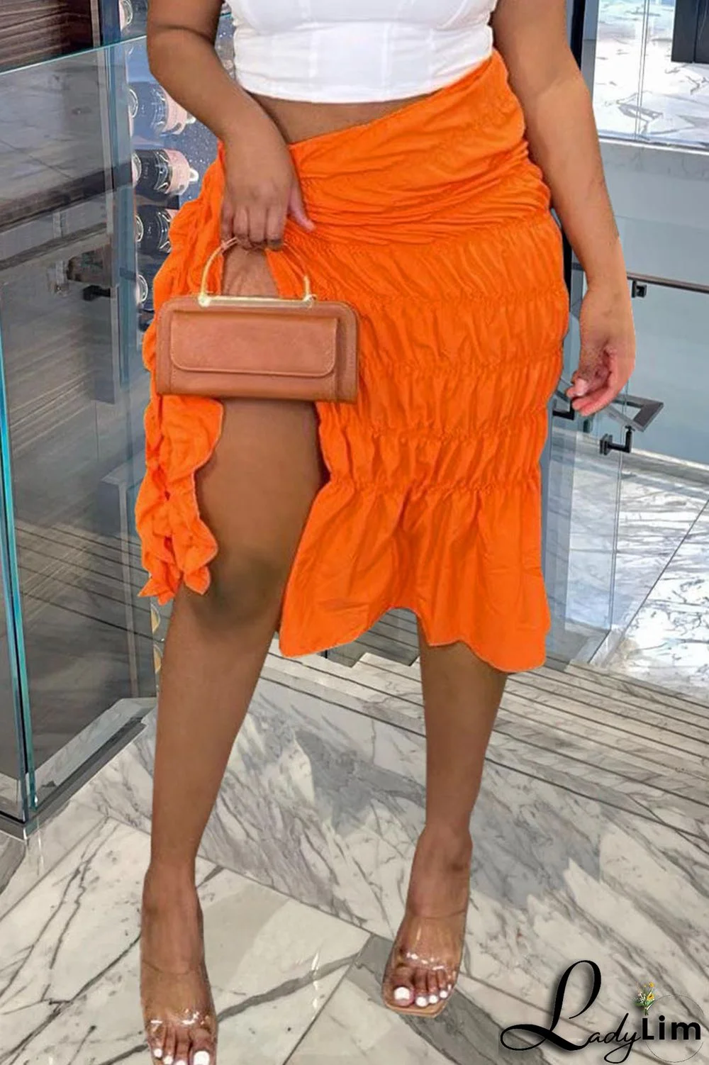 Lake Blue Sexy Solid Bandage Split Joint Slit Fold Straight Mid Waist Straight Solid Color Bottoms