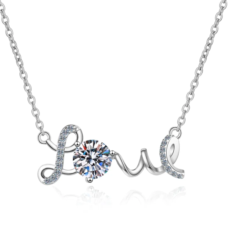 Round Cut Moissanite Diamond Name Love Necklace