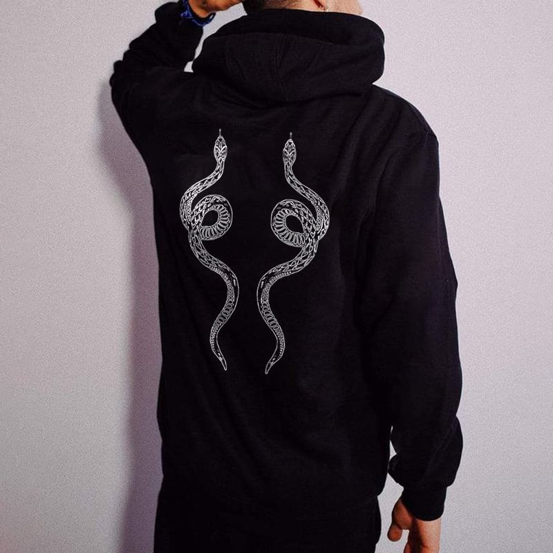 Designer two snakes print men's hoodie - Krazyskull