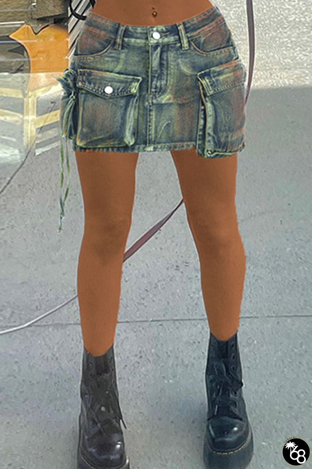 Green Street Tie Dye Make Old Pocket Regular Denim Skirts | 168DEAL