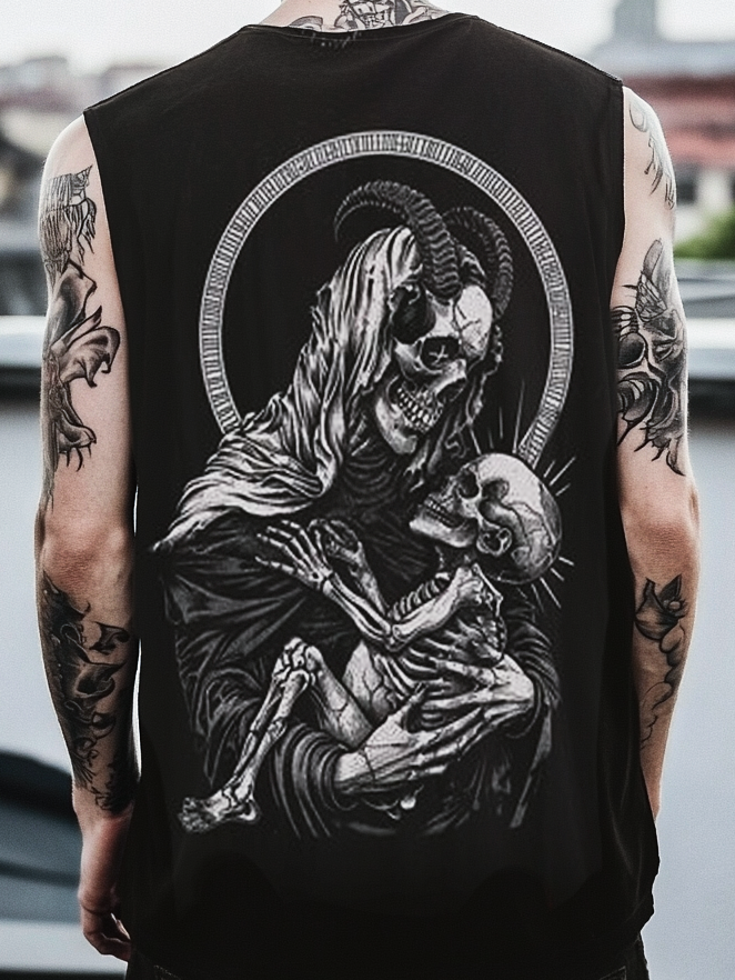 Art Satanic Skull Praying Devil Casual Vest