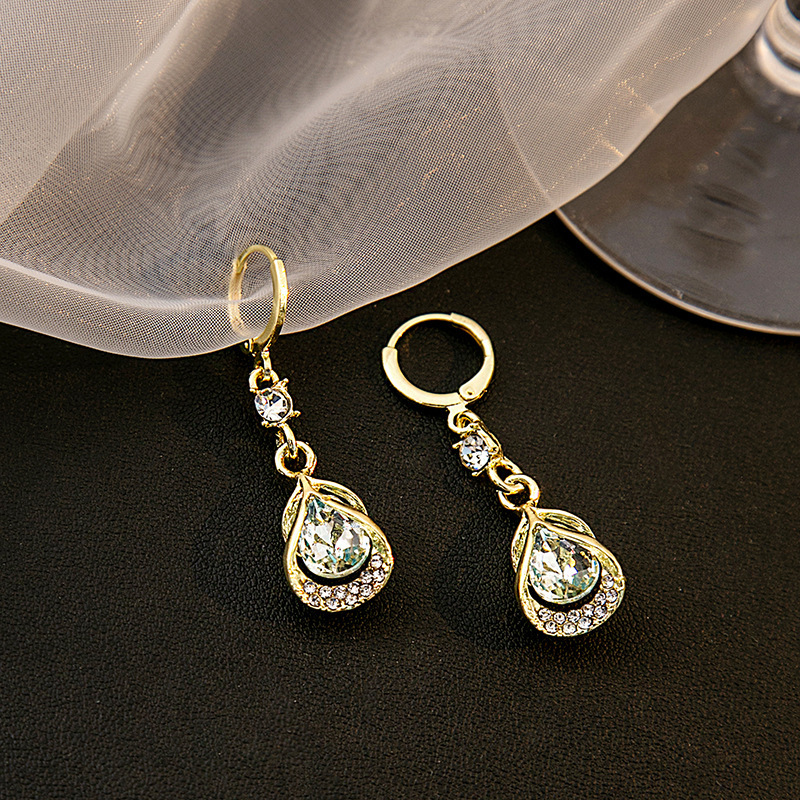 Party Water Droplet Shaped Rhinestone Ear Buckle Dangle Earrings 2024 - Flycurvy 