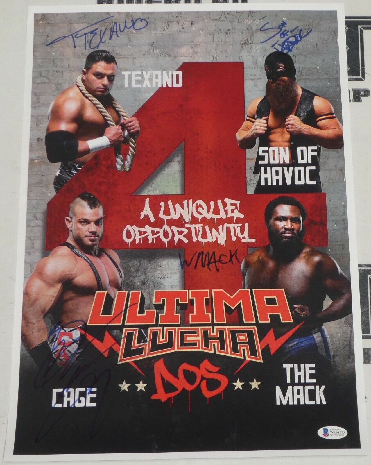 Texano Jr Willie Mack Son of Havoc Brian Cage Signed 11x17 Poster BAS COA Lucha