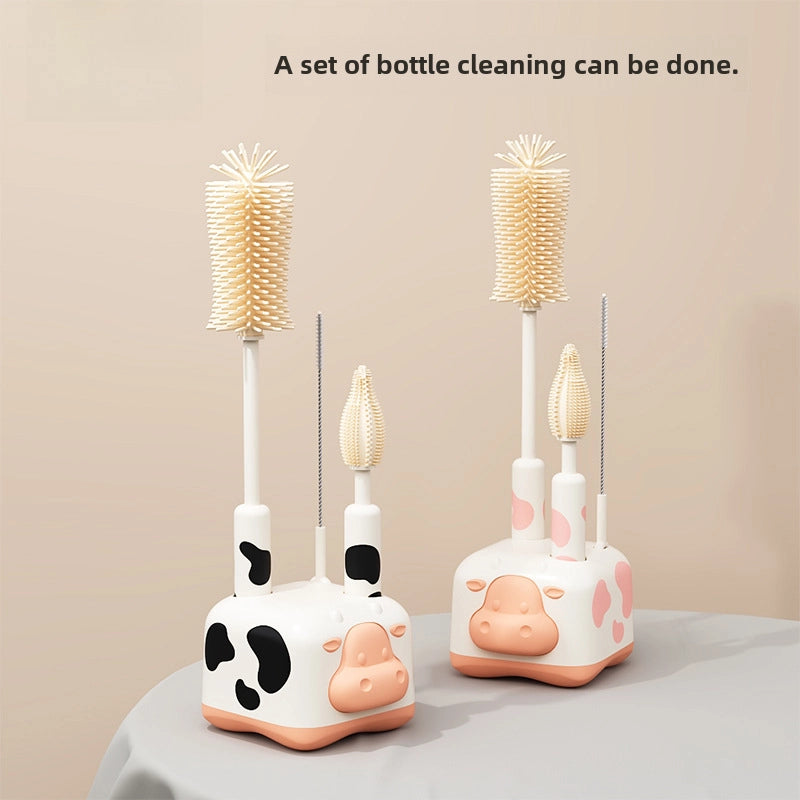 Silicone Bottle Brush Portable Bottle Brush Suit Baby Bottle Cleaning Brush Drain Rack Washing Bottle