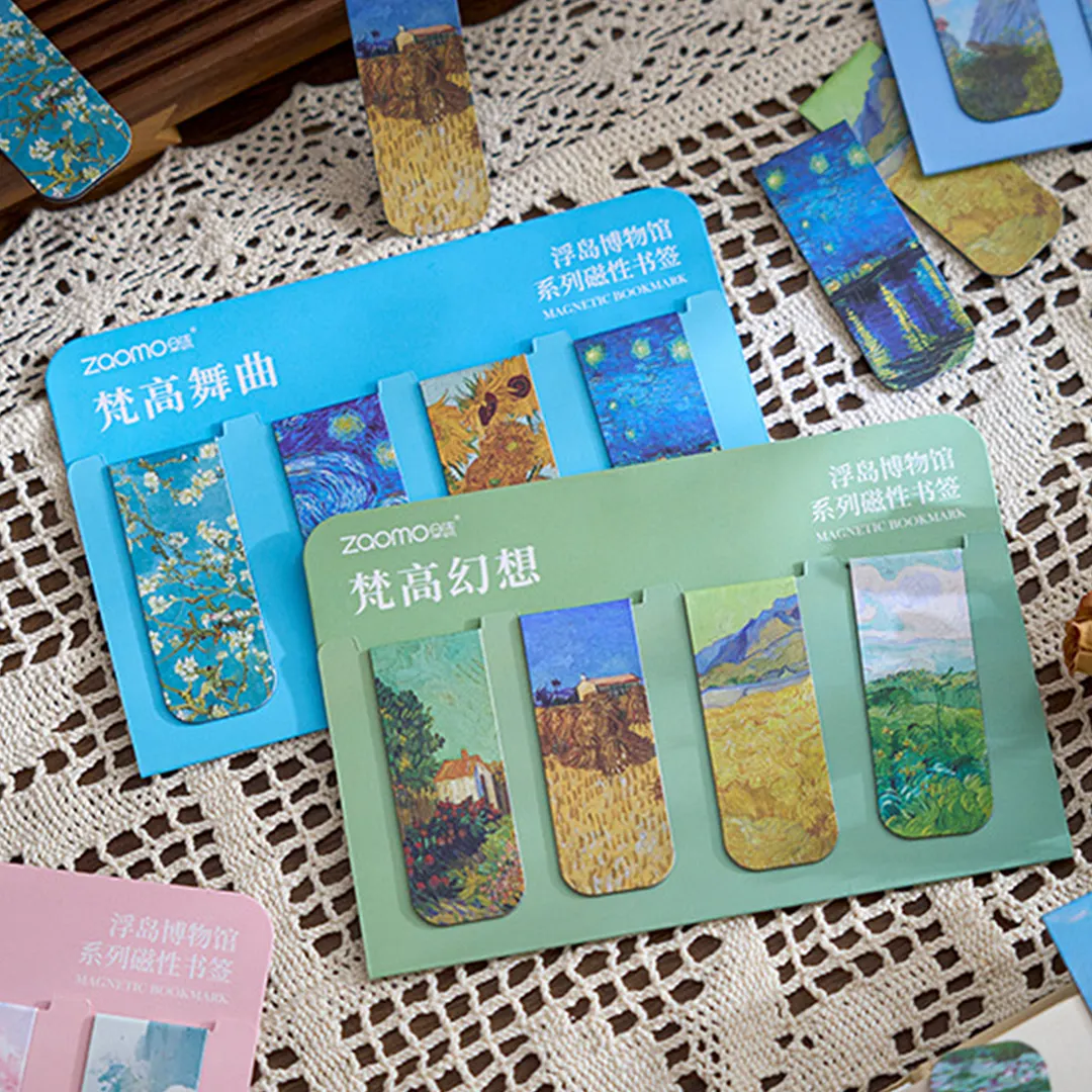 12Pcs Magnetic Art Painting Bookmark Reusable Art Works Page Clip with Strong Magnet Double-Sided for Students Home Office Reading Supplies (Style A)