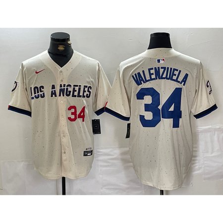 Men's Los Angeles Dodgers #34 Toro Valenzuela Cream Stitched Baseball Jersey 4BFA