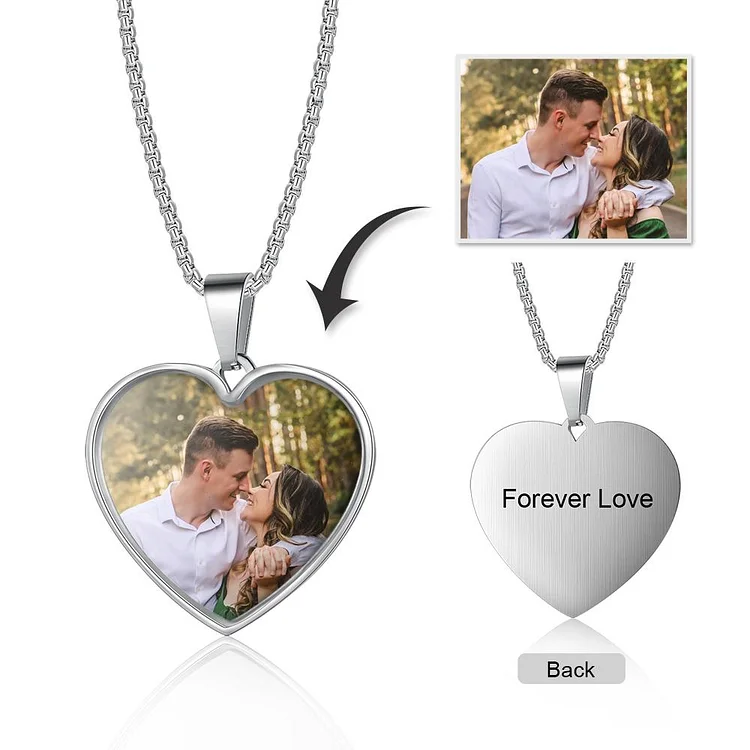 Personalized Photo Necklace Heart Pendant with Engraving Cutsom Gift