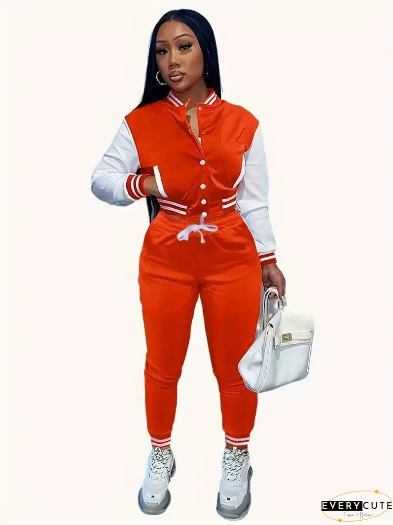 Stylish Women's Matching Set with Button-Up Bomber Jacket and Drawstring Pants